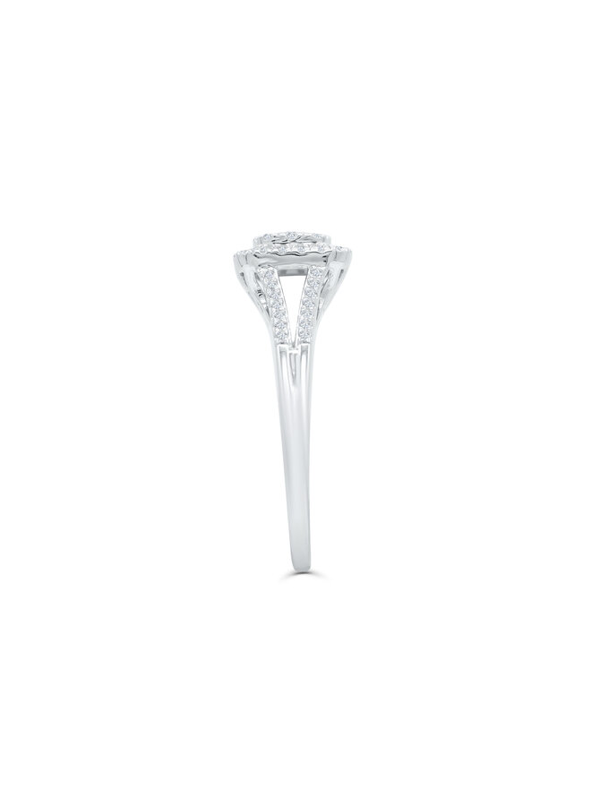 Bague 10k blanc diamant Halo 0.33ct I GH