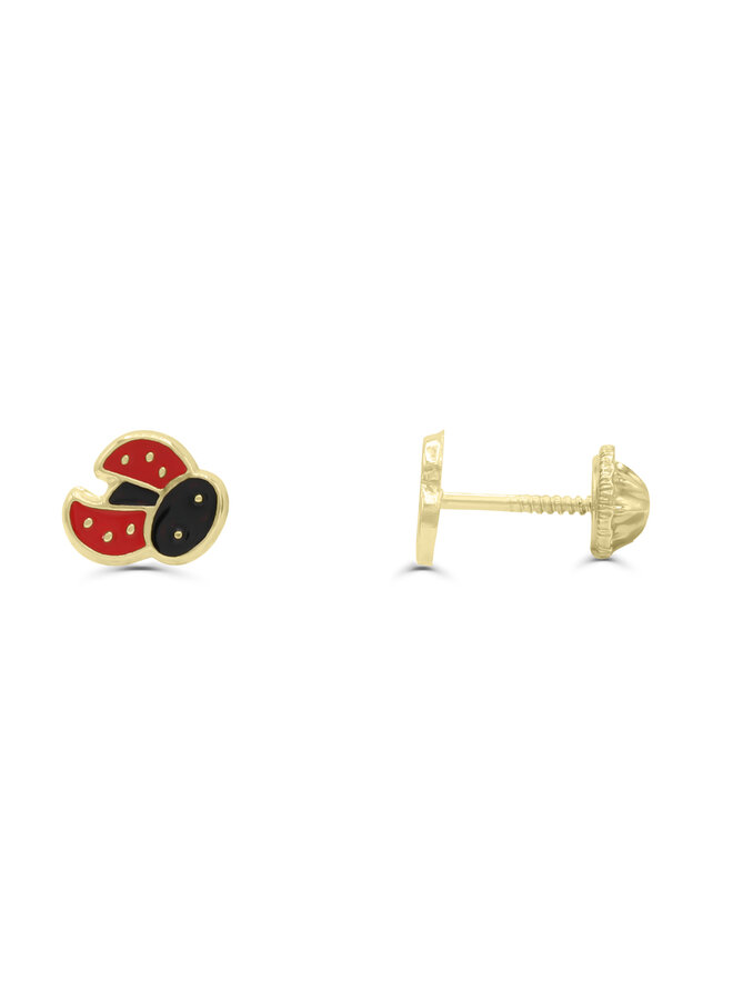 Boucle Oreille vissée 10k jaune Coccinelle