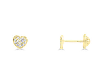 Boucles D'oreilles Puces Coeur Avec Diamant CZ 5mm - Or 18K Jaune, Neuf Avec étiquettes