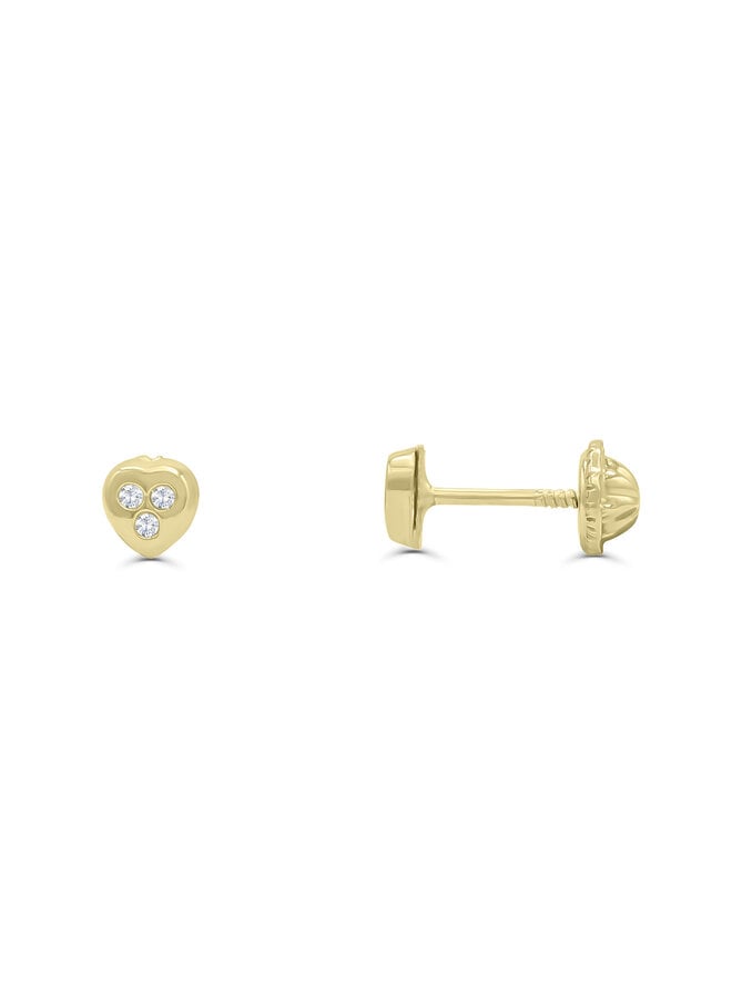 Boucle Oreille vissée 10k jaune coeur cz