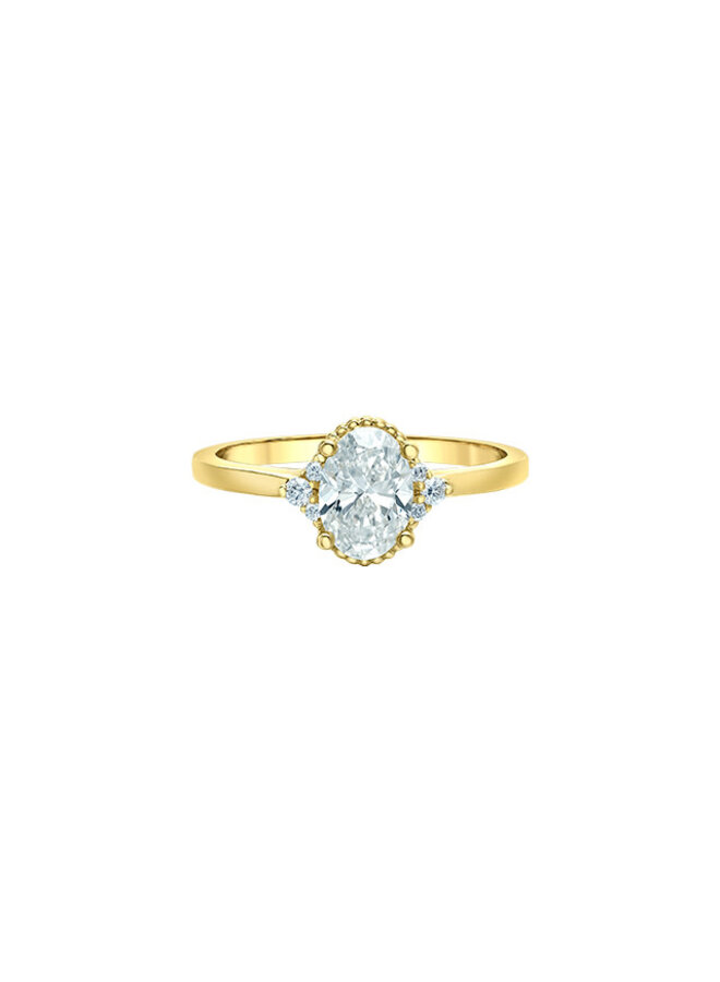 Bague or jaune 14k diamants laboratoires 1 ovale=1.07ct VS2 D 6=0.068ct VS