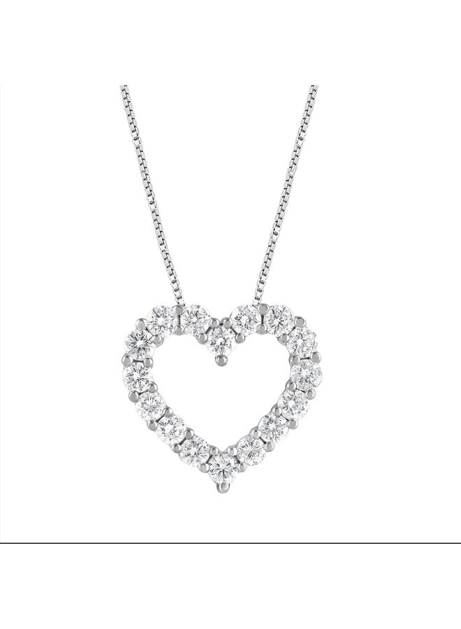 Collier or blanc 14k cœur diamants laboratoires 18=1ct I GH