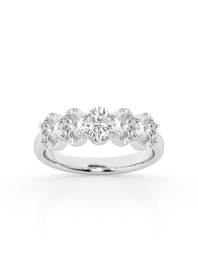 Semi-eternity white 14k lab diamonds 5 oval = 2ct I GH