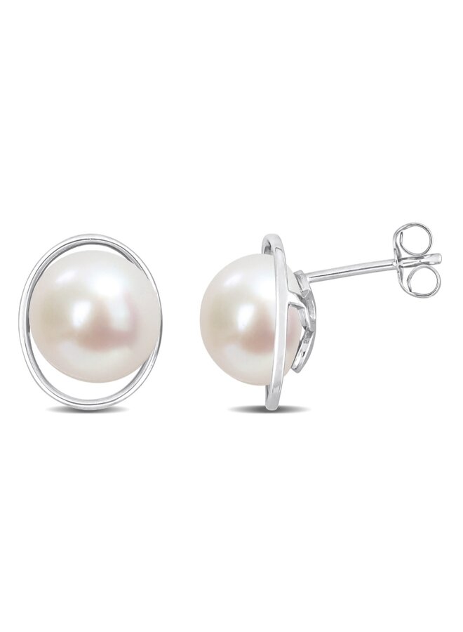 Boucles d'oreilles fixes or blanc 10k perles blanches 9.5-10mm