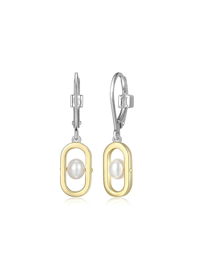 Boucles d'oreilles Elle argent 925 2 tons perles blanches