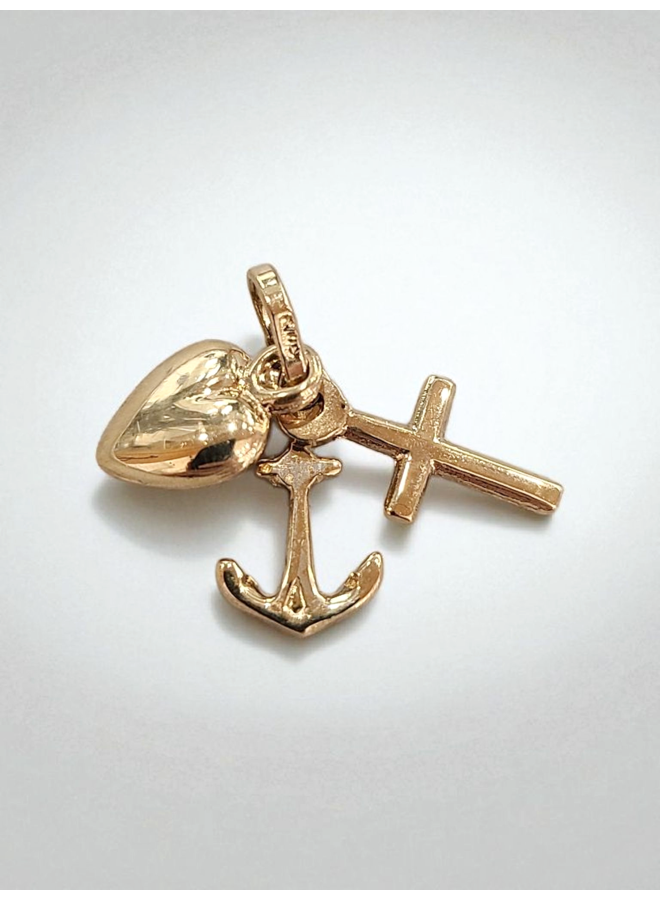 Pendentif En Or Jaune 18K Cœur/croix/ancre - 0,35g, Neuf Avec étiquette, Dolly-Bijoux