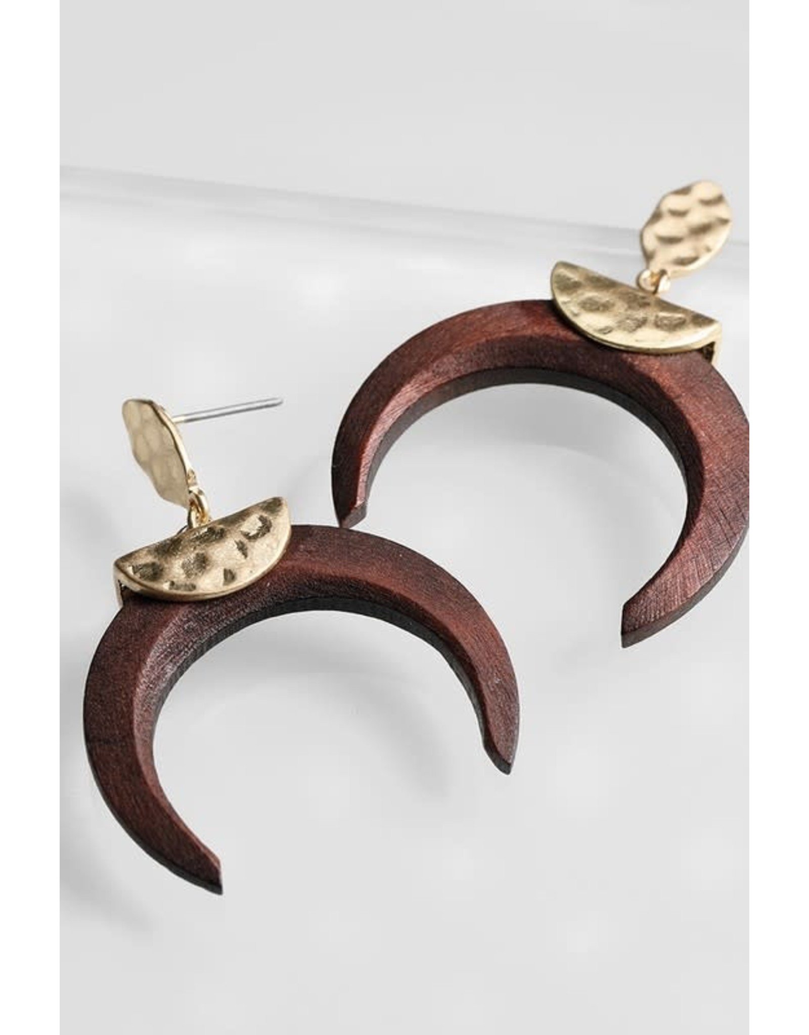 Wood Crescent Dangle Earrings