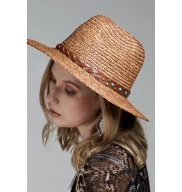Faux Leather Braided Trim Panama Hat