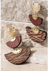 Two Semi Circle Wood Animal Print Earrings