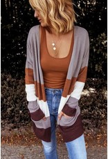 Open Front Color Block Cardigan with Pockets