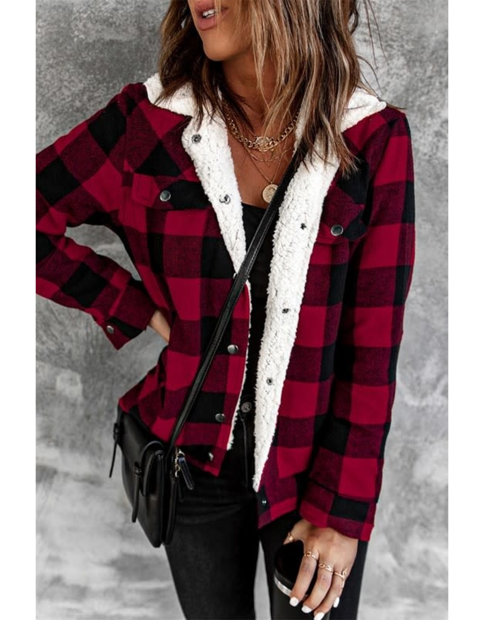 Red Plaid Sherpa Lined Jacket