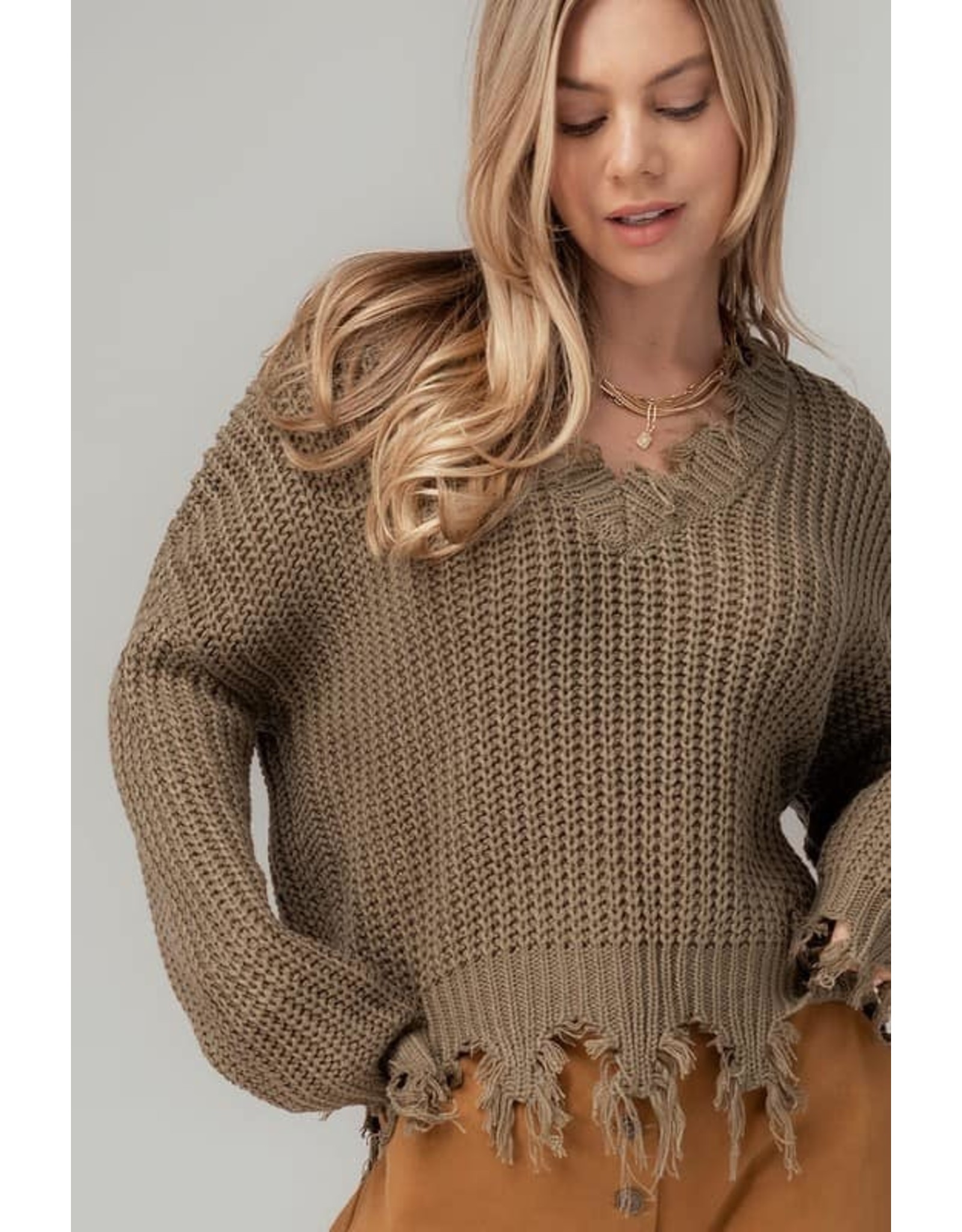 Frayed Hem Knit Sweater