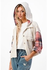 Plaid Contrast Knit Hooded Jacket