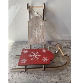 8"H Wood Sled Ornament with Snowflakes