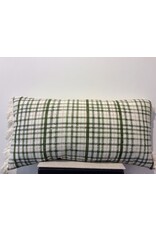 Cotton Slub Printed Lumbar Pillow with Pattern and Fringe