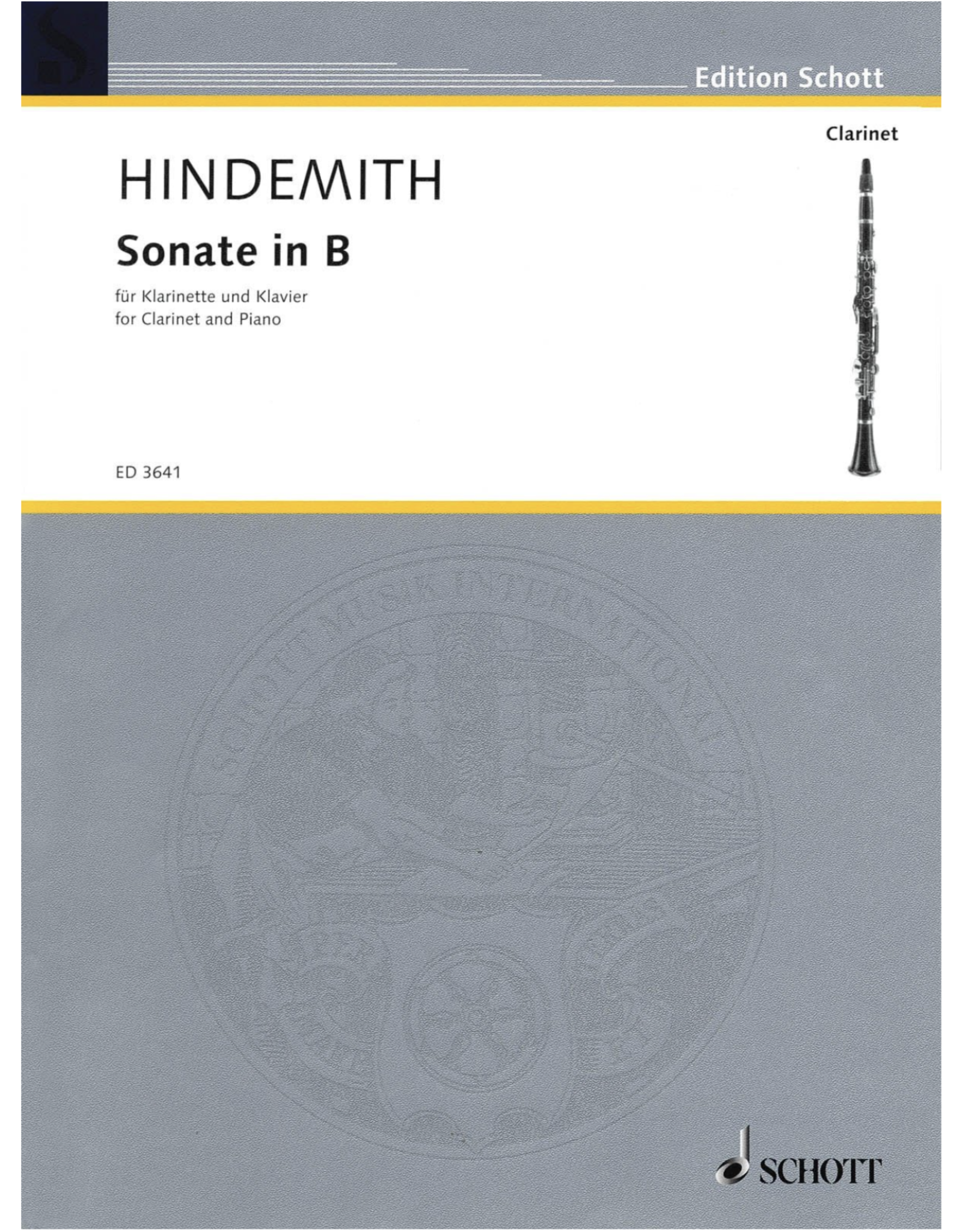 Edition Schott Hindemith Sonate in Bb For Clarinet and Piano