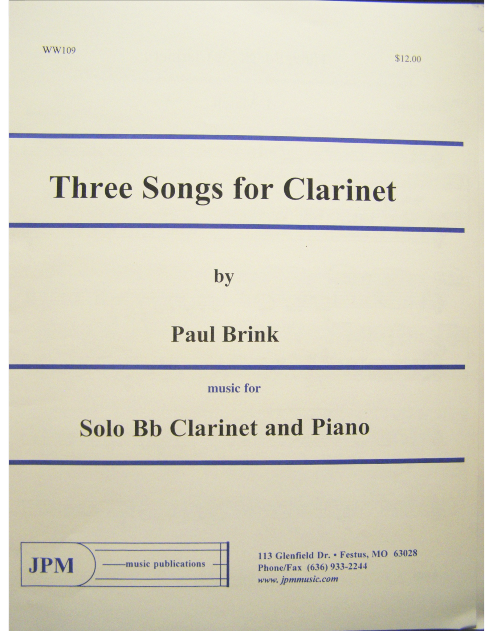 Generic Brink - Three Songs for Clarinet Bb Clarinet and Piano