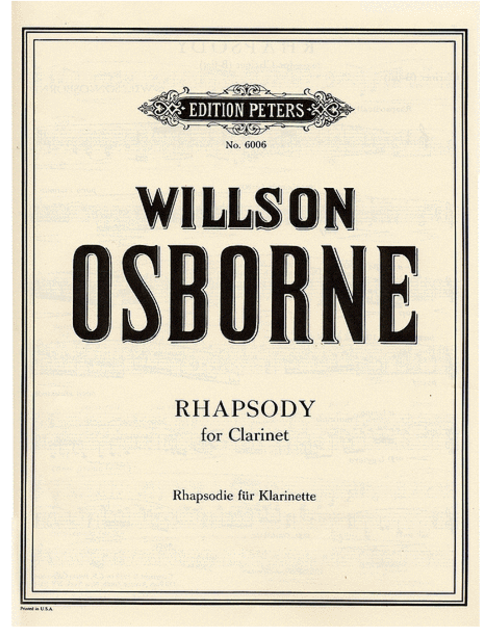 Edition Peters Osborne - Rhapsody for Solo Clarinet 6006