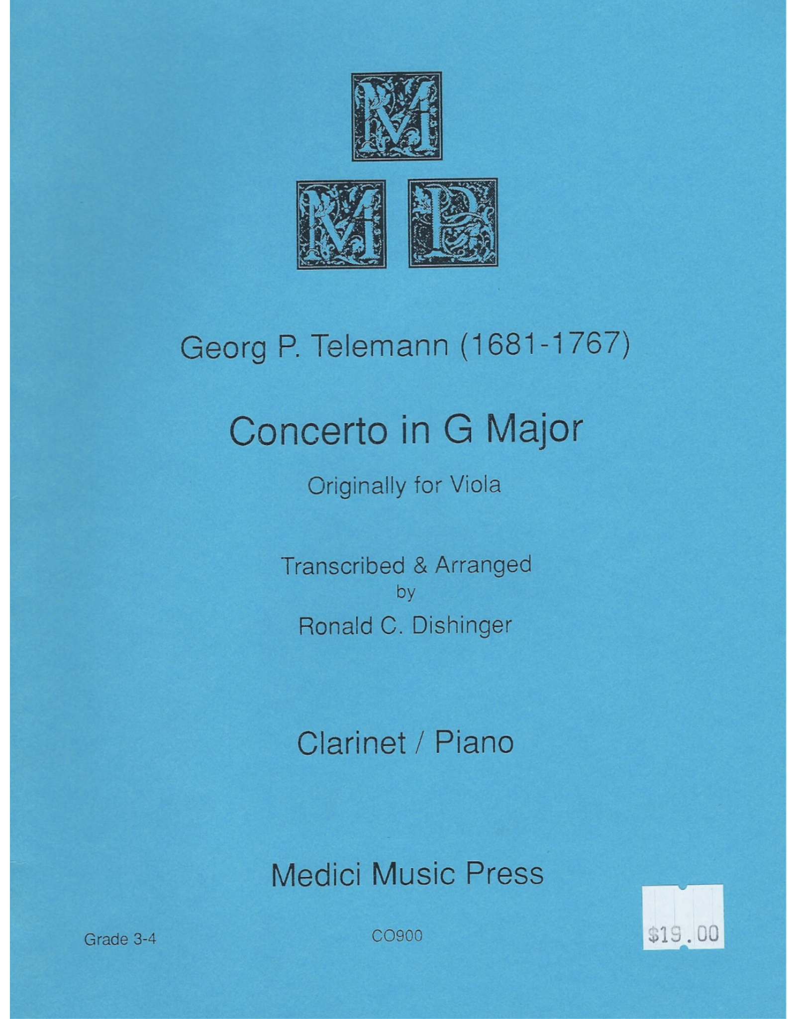 Medici Music Press Telemann - Concerto in G Major Clarinet and Piano CO900