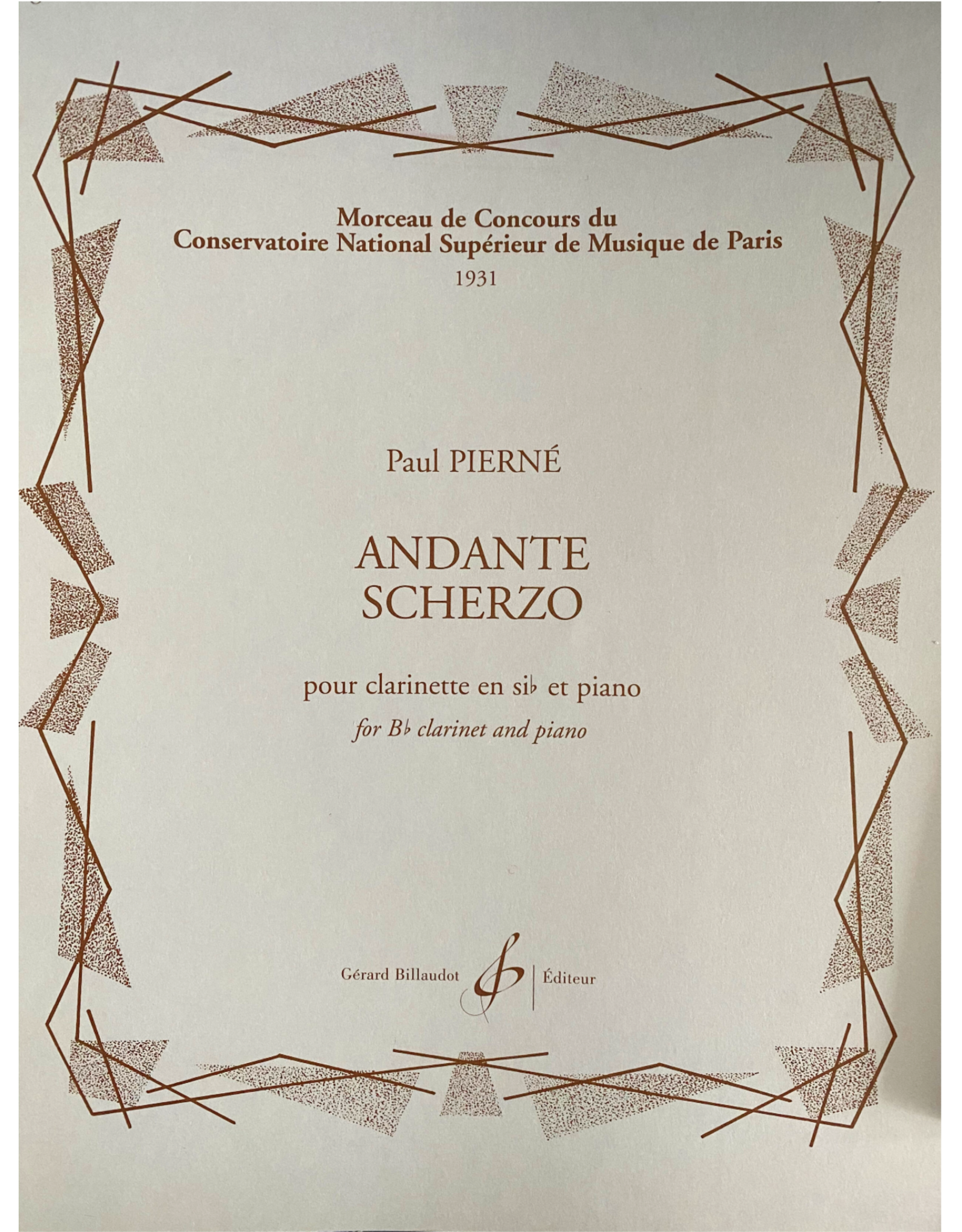 Gerard Billaudot Editeur Pierne Andante Scherzo for Clarinet and Piano
