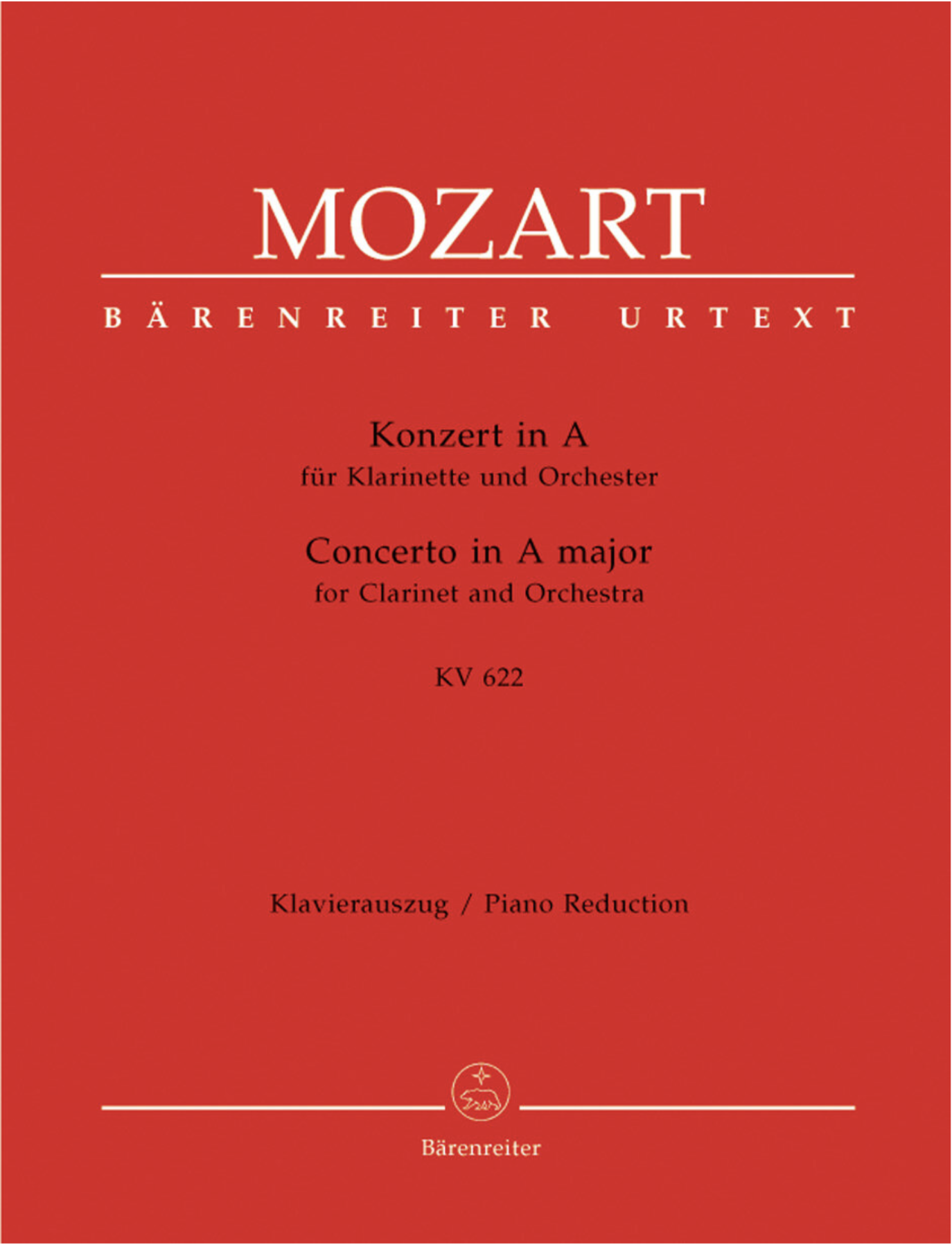 Mozart Concerto in A KV 622 Barenreiter Wright Music Inc.