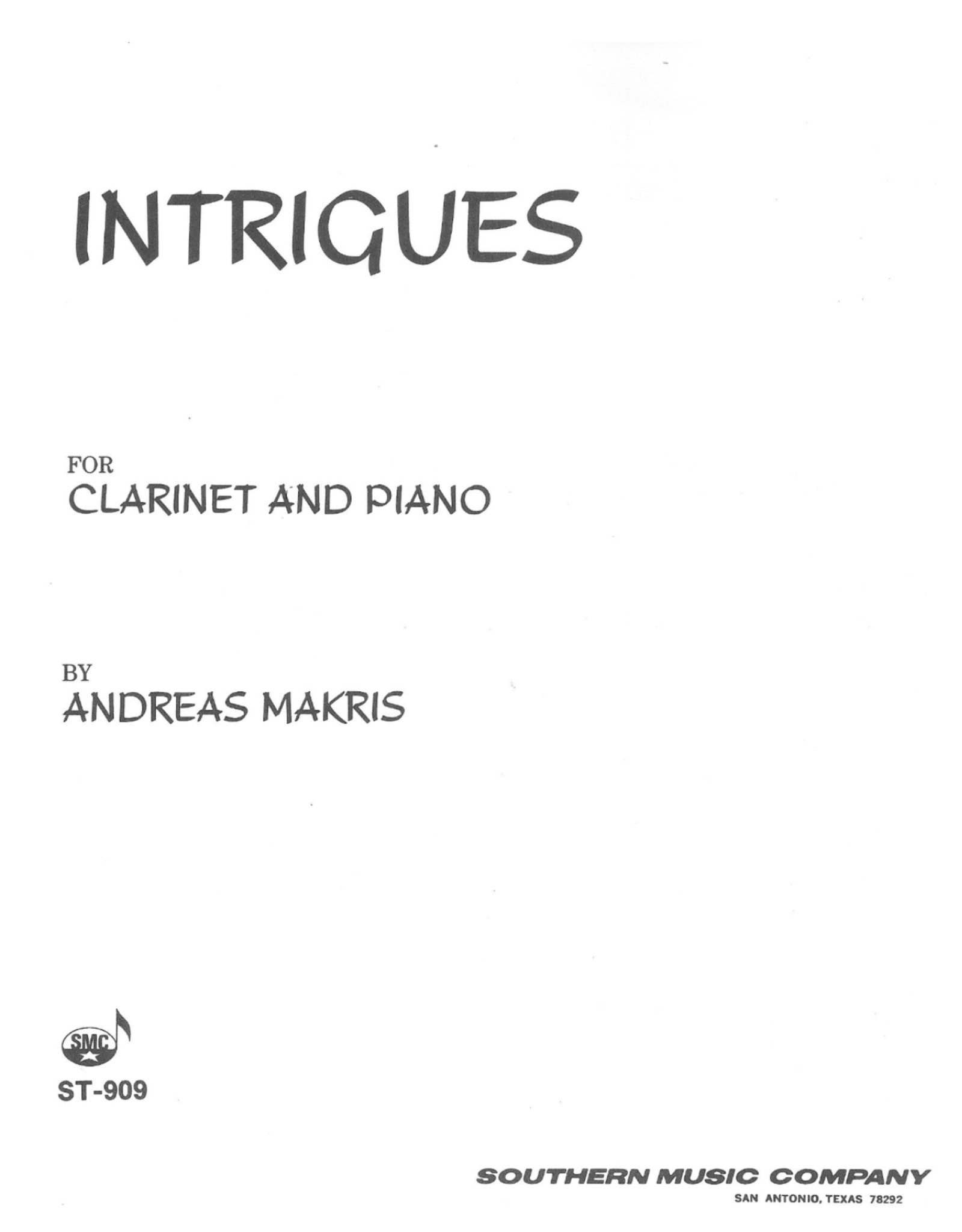 Southern Music Company Makris - Intrigues for Clarinet and Piano SMC