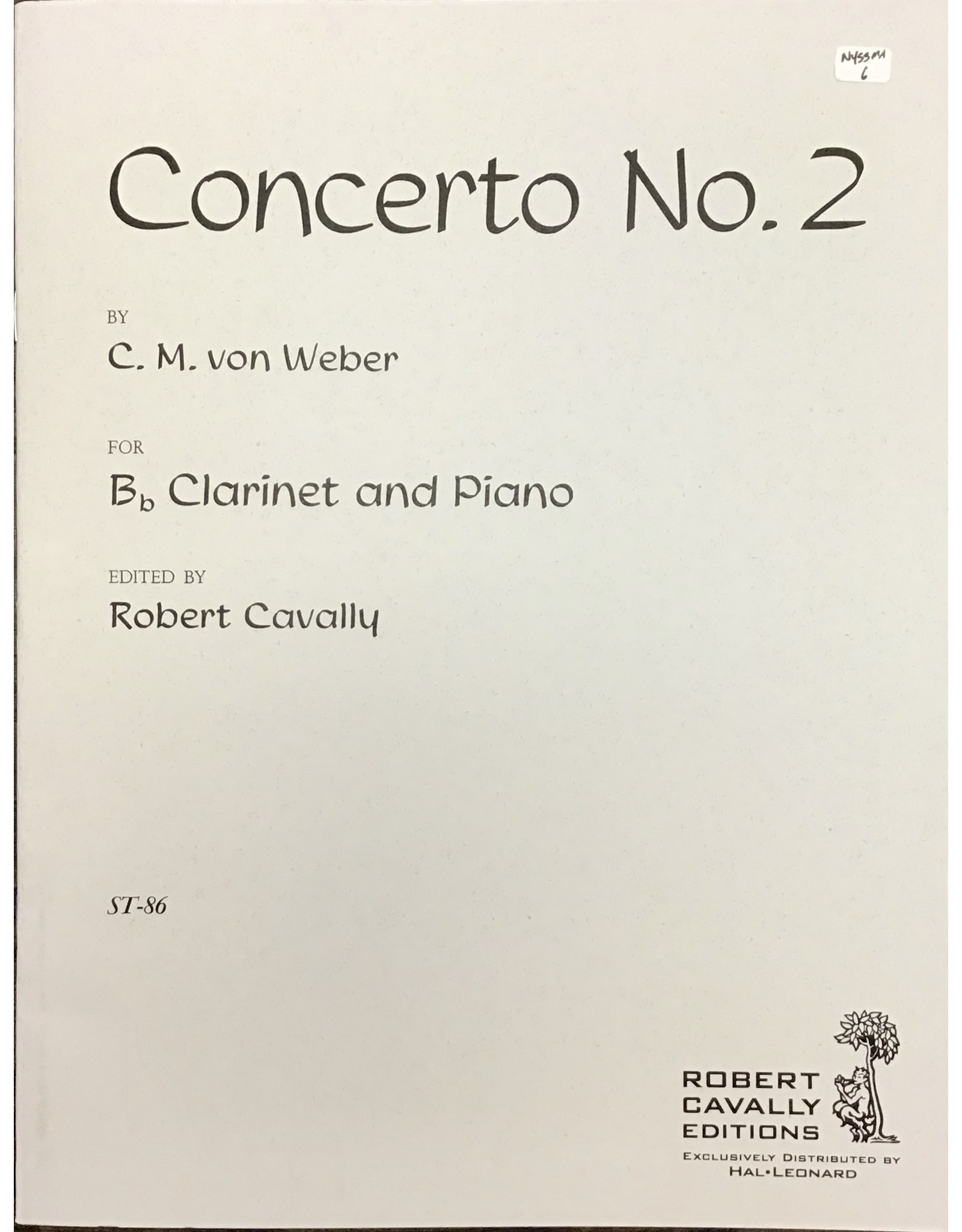 Hal Leonard Weber Concerto No. 2 For Clarinet and Piano Cavally Ed.