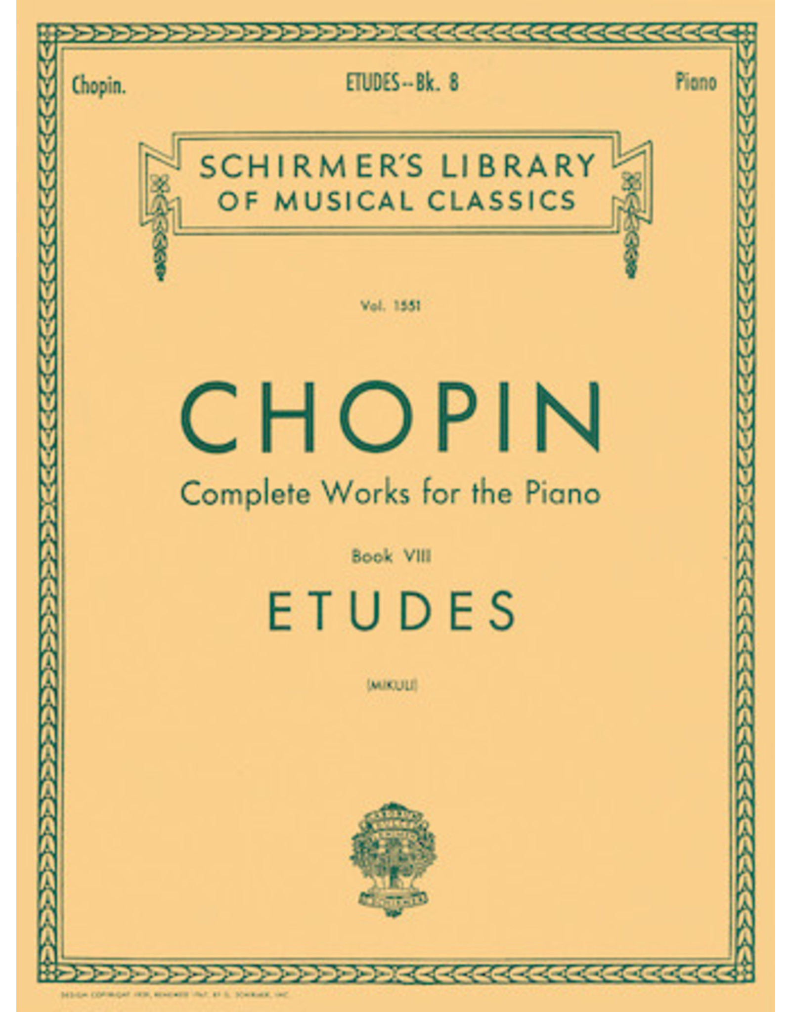 Hal Leonard Etudes Schirmer Library of Classics Volume 1551 Piano Solo, arr. Mikuli (Mikuli)