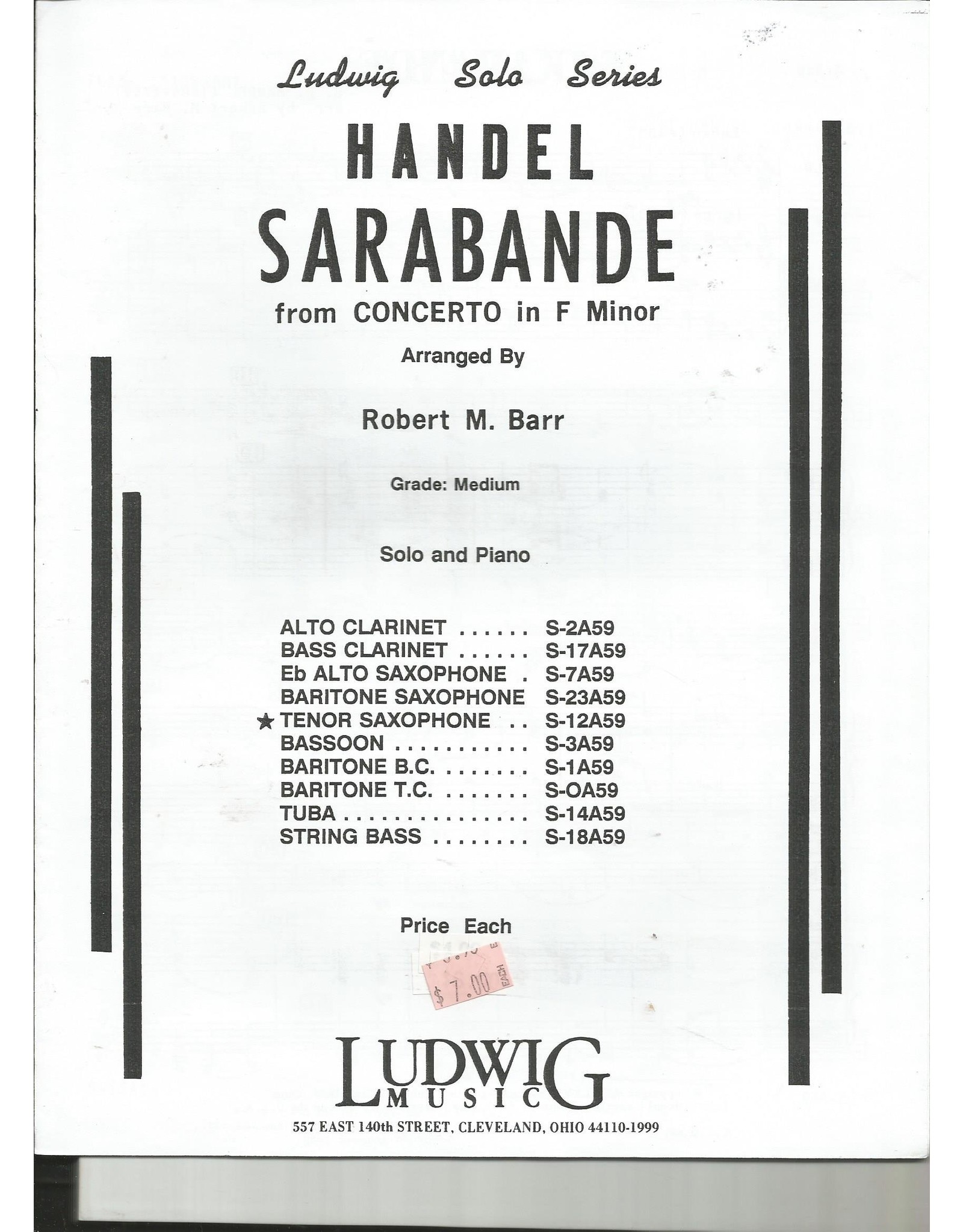 Ludwig Handel Sarabande - Tenor Sax