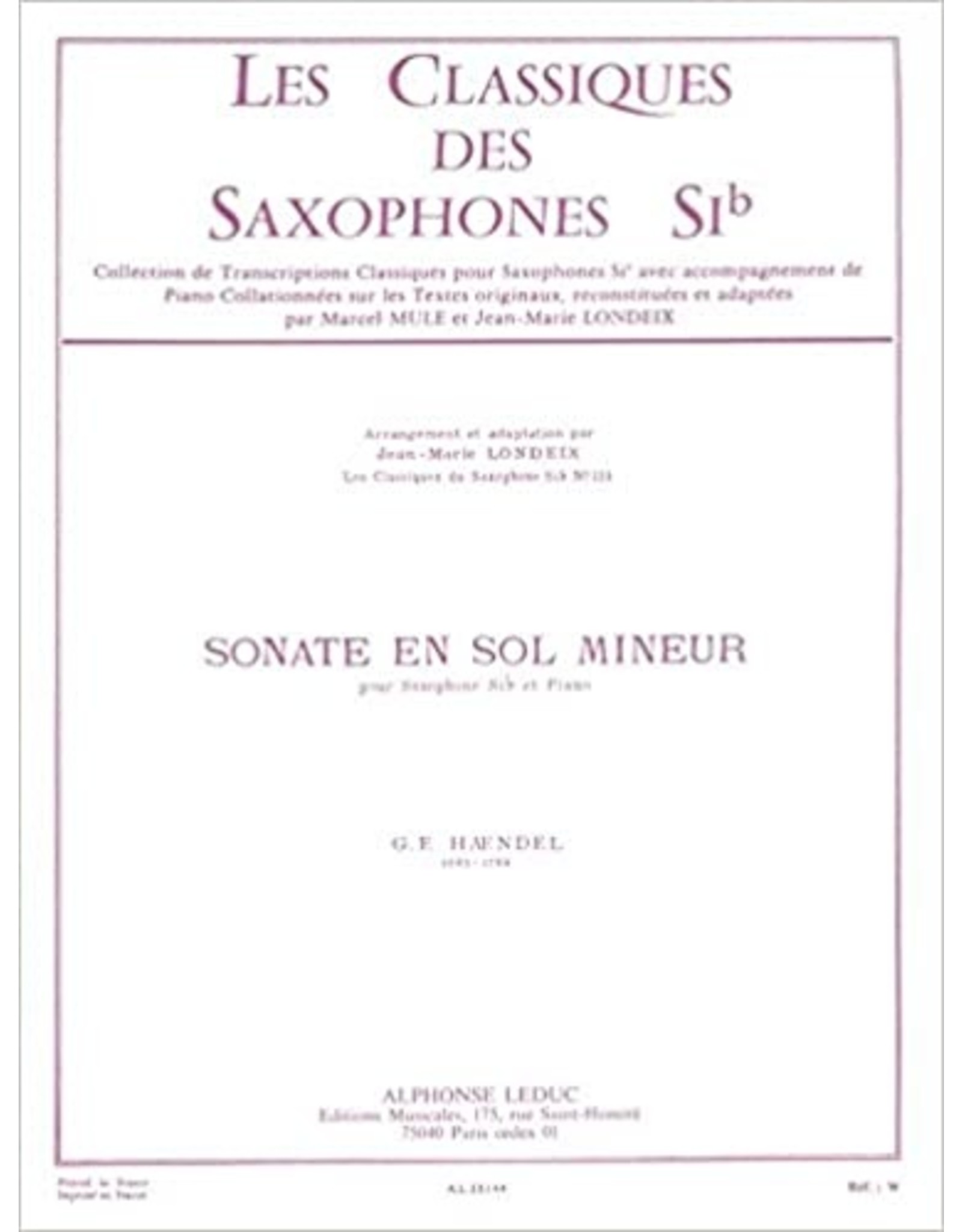 Alphonse Leduc Handel - Sonata in G Minor Classique Saxophone Sib No.114 - Tenor Saxophone