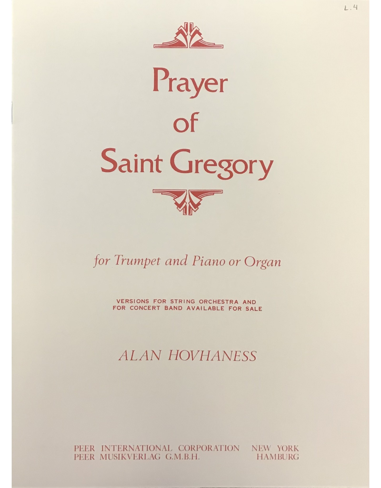 Hal Leonard Hovhaness - Prayer of Saint Gregory Trumpet and Keyboard Peermusic Classical