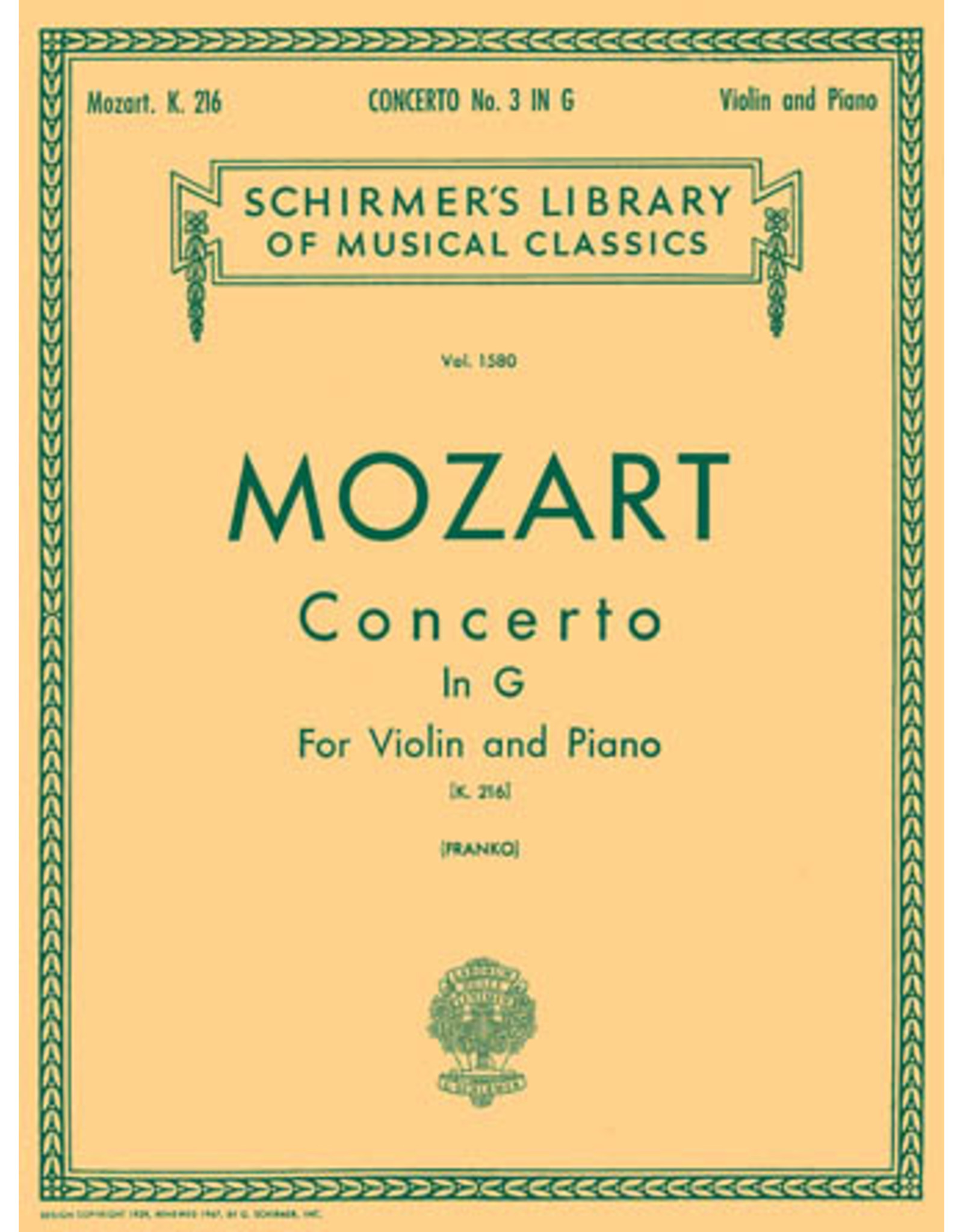Hal Leonard Mozart - Concerto No. 3 in G, K.216 Score and Parts (Franko) String Solo