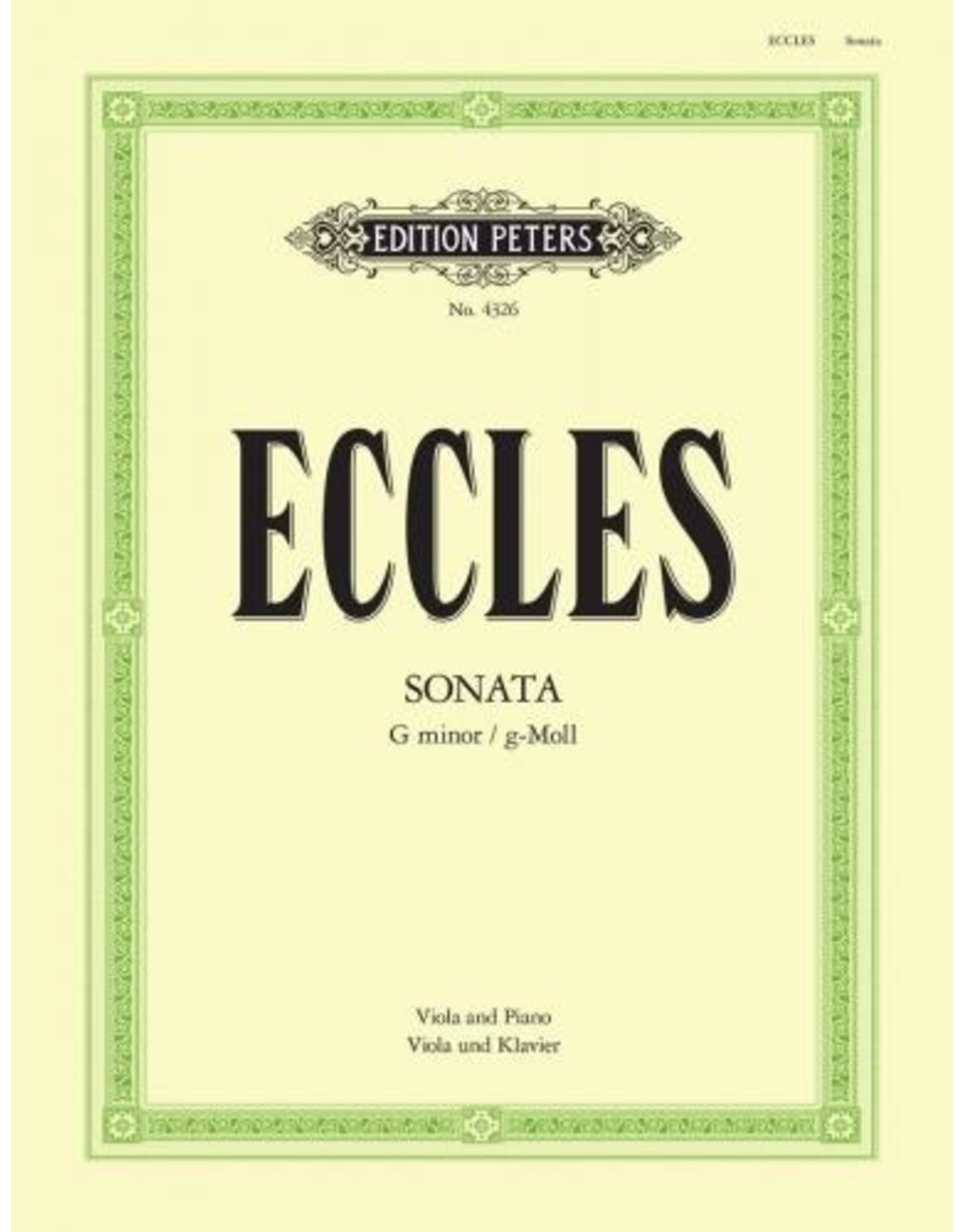 Edition Peters Eccles Sonata in G Minor - Viola/Piano