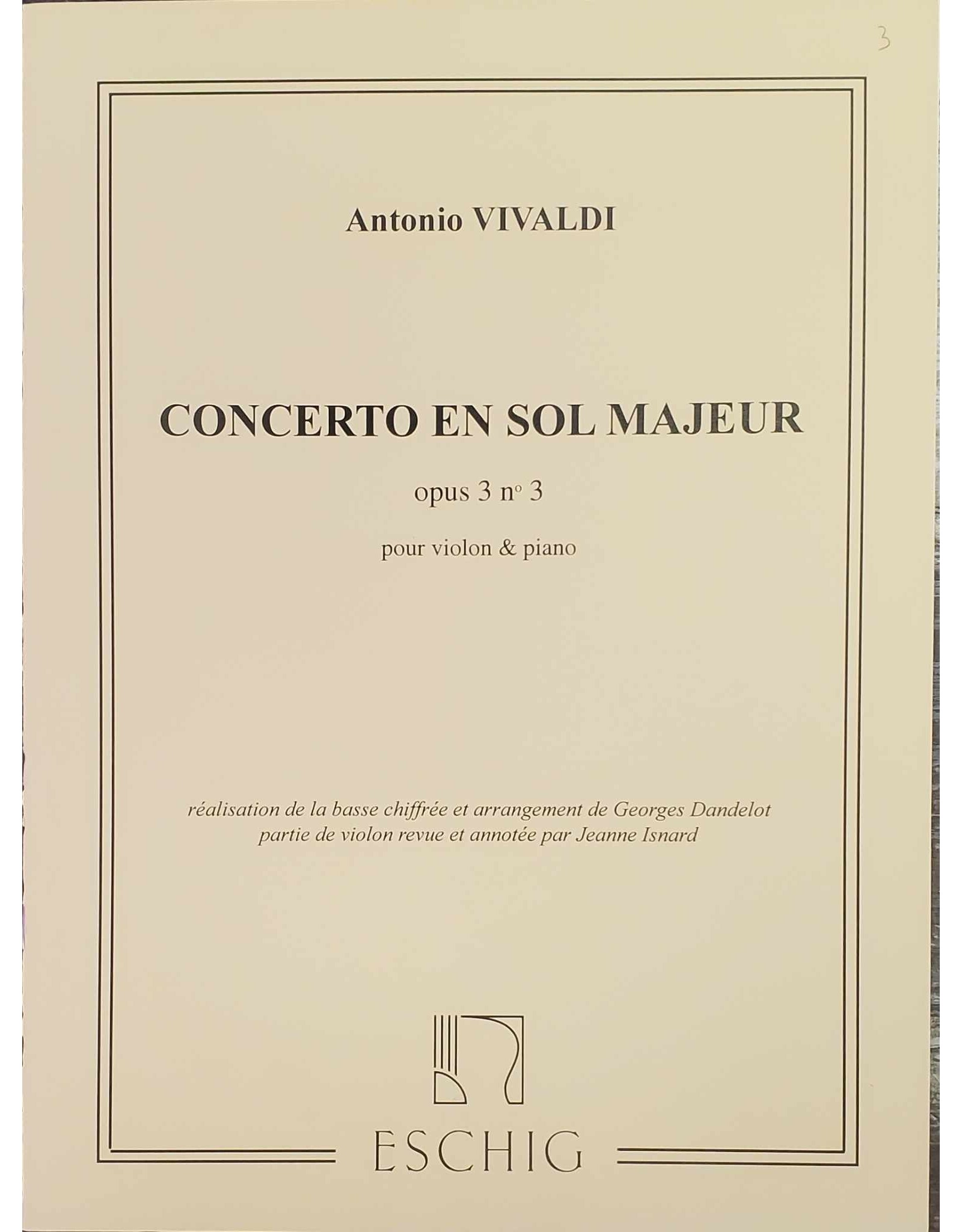 Editions Durand Vivaldi - Concerto in G Major, Op. 3, No. 3 Violin and Piano