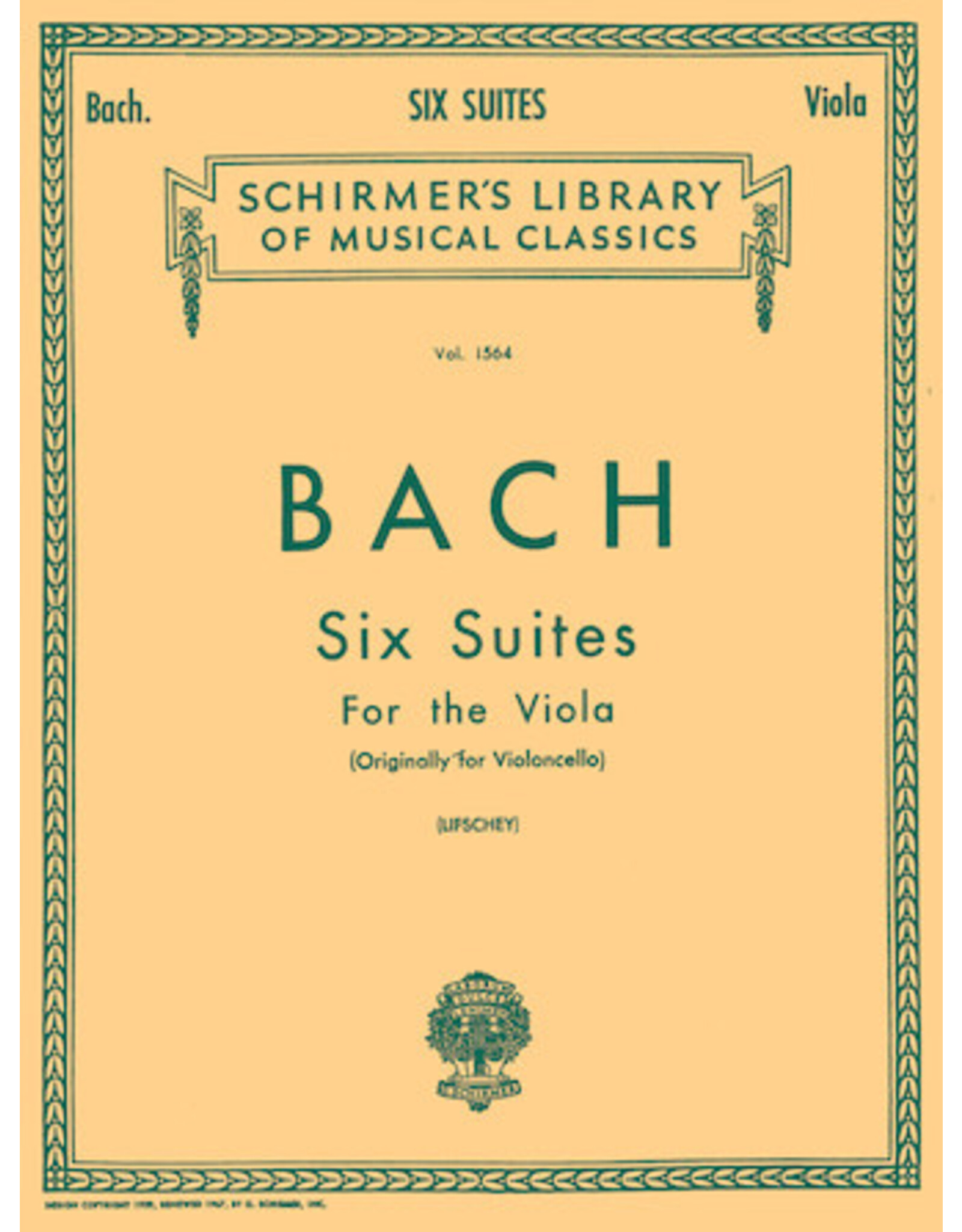 G. Schirmer, Inc. Bach - 6 Suites Schirmer Library of Classics Volume 1564 Viola Solo (Lifschey)