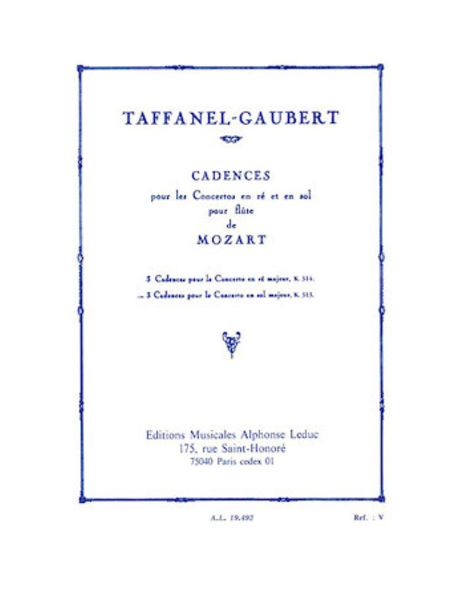 Alphonse Leduc 3 Cadences for Mozart's Flute Concerto in G Major Softcover