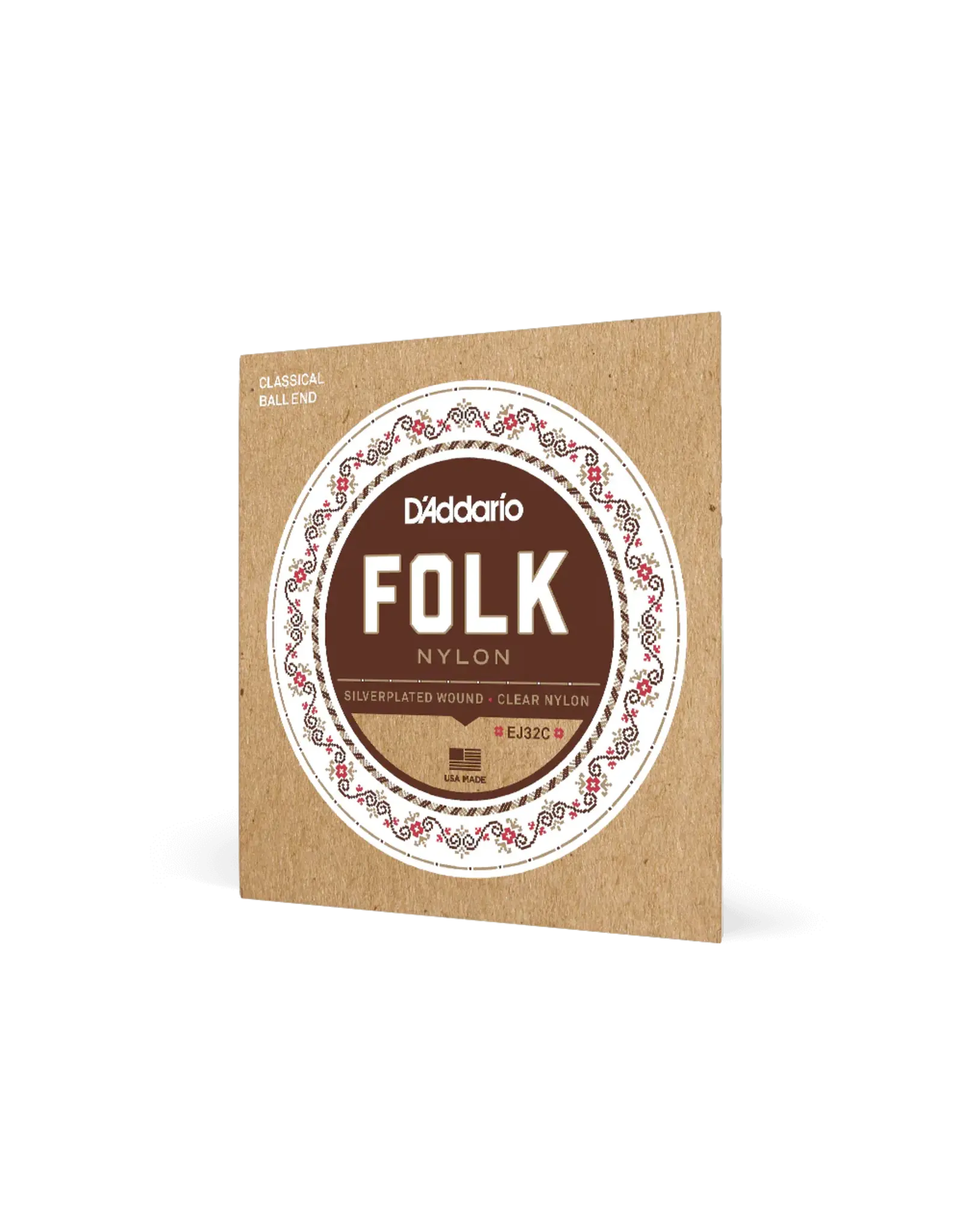 D'Addario Normal Tension Ball End, Silver-Wound/Clear Nylon, Folk Nylon Classical Guitar Strings