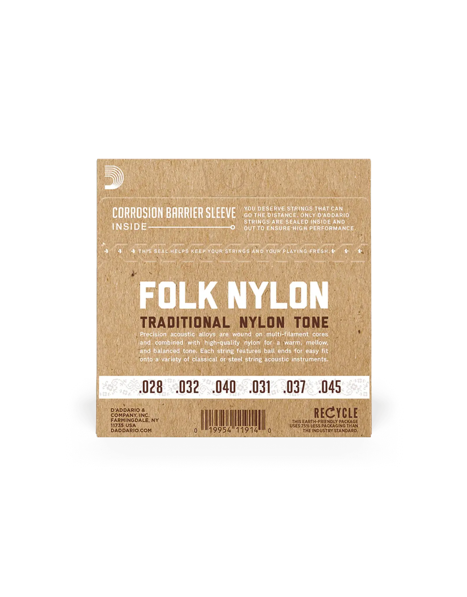 D'Addario Normal Tension Ball End, Silver-Wound/Clear Nylon, Folk Nylon Classical Guitar Strings