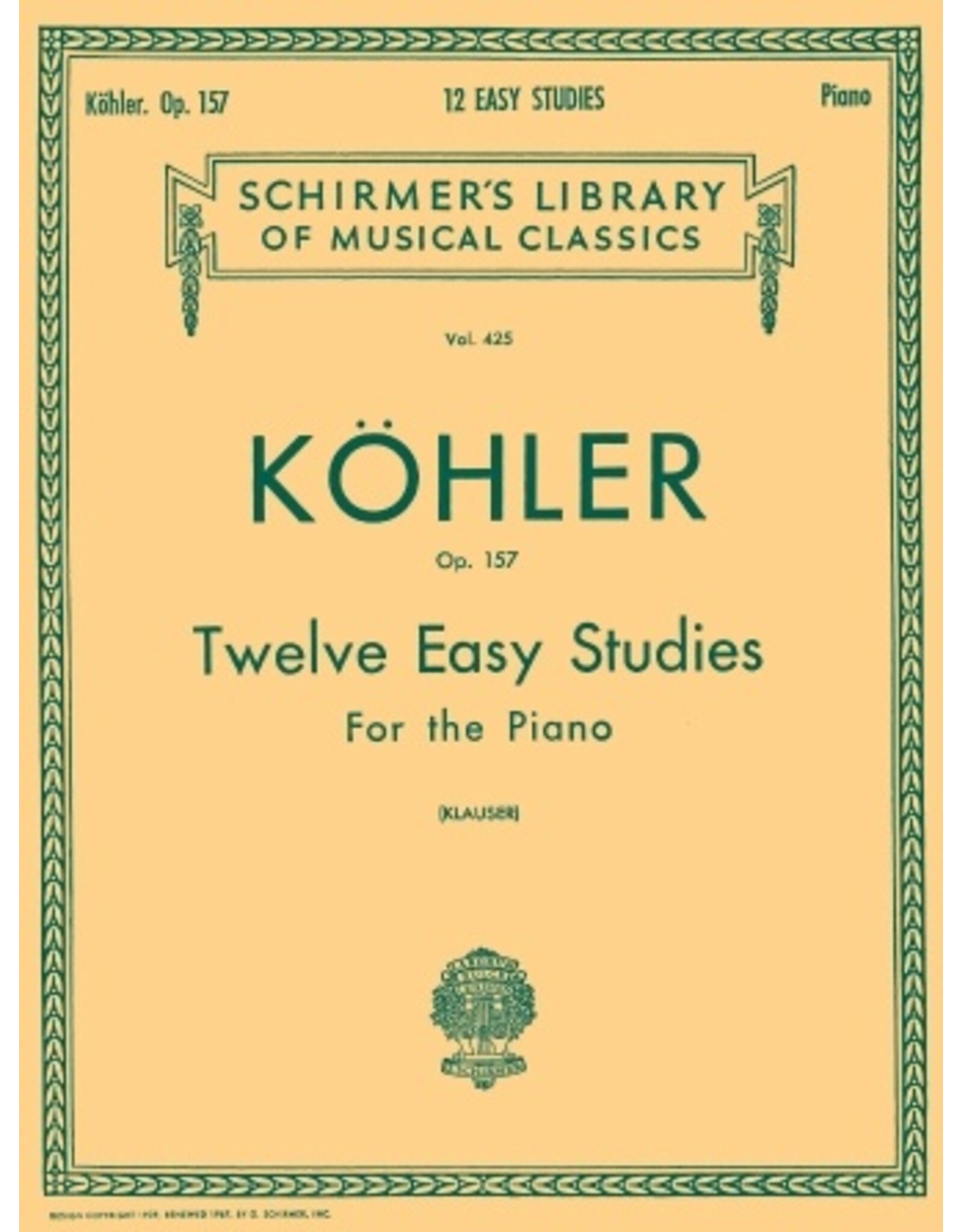 Hal Leonard Kohler 12 Easy Studies, Op. 157 Piano Technique (Klauser) Piano Method Piano Technique