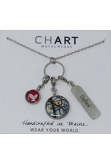 Chart Metalworks Chart Tripolo Necklace, Oxford Tag/Oxford Map/Heart Charm