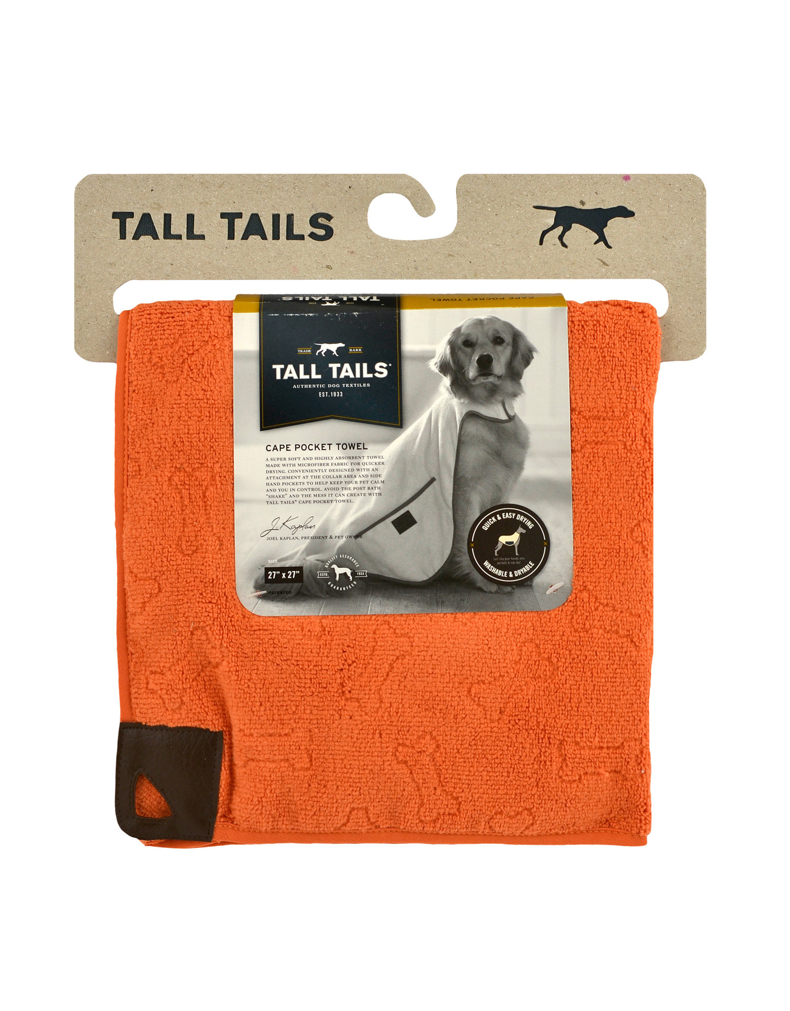 Tall Tails Pet Cape Pocket Towel, 27x27, orange bone