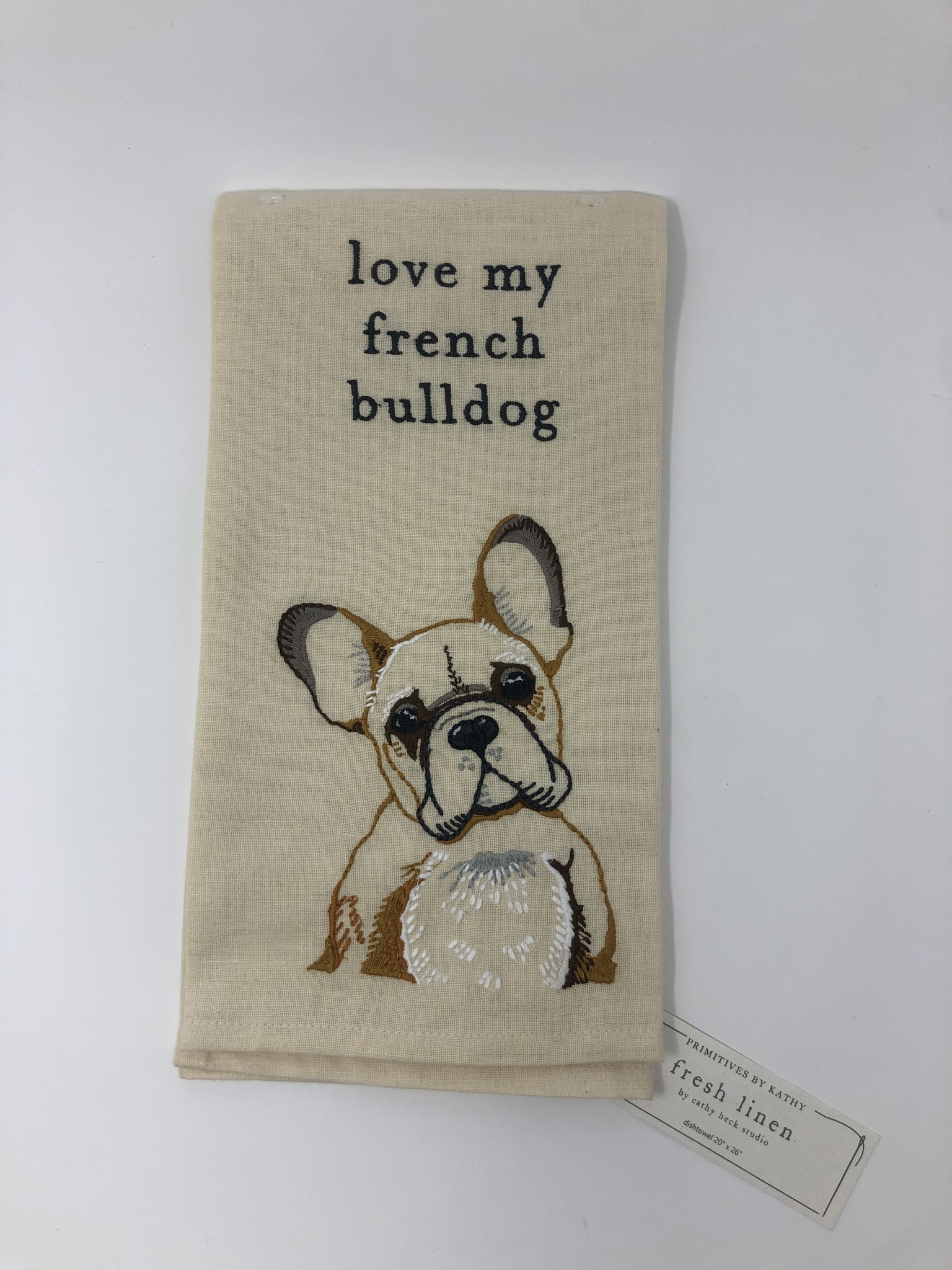 Custom designer kitchen dish towels, Bigfoot, Frenchie