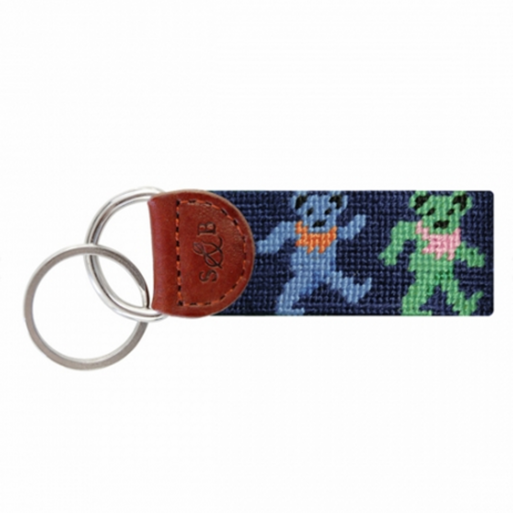 Smathers & Branson S&B Needlepoint Key Fob, Dancing Bears, dark navy