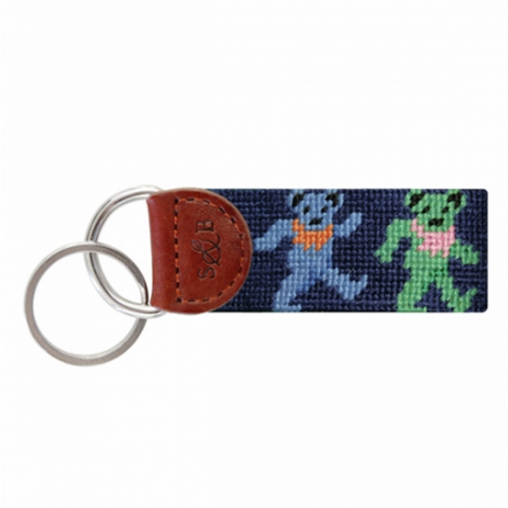 Smathers & Branson S&B Needlepoint Key Fob, Dancing Bears, dark navy