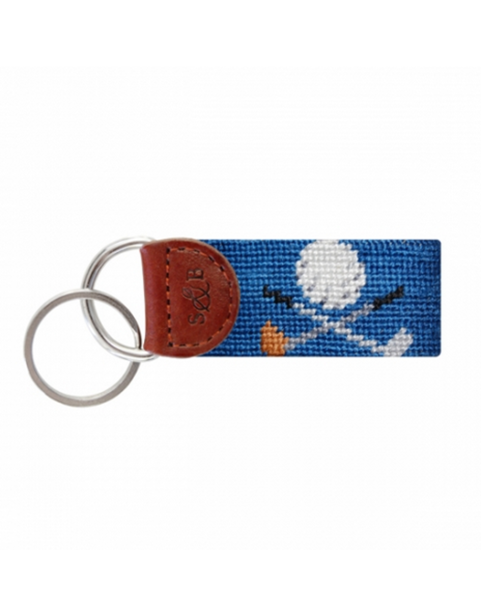 Smathers & Branson S&B Needlepoint Key Fob, Golf Clubs on blueberry