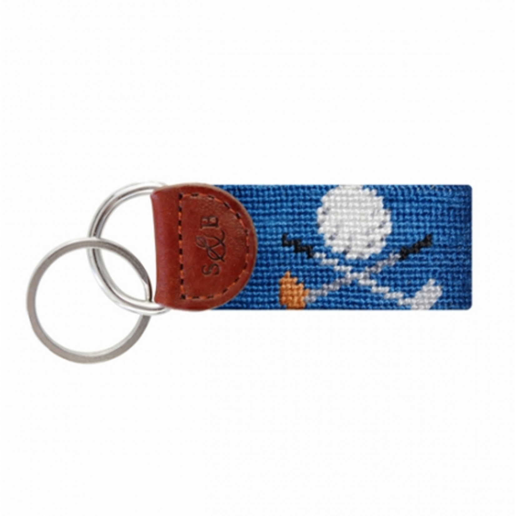 Smathers & Branson S&B Needlepoint Key Fob, Golf Clubs on blueberry