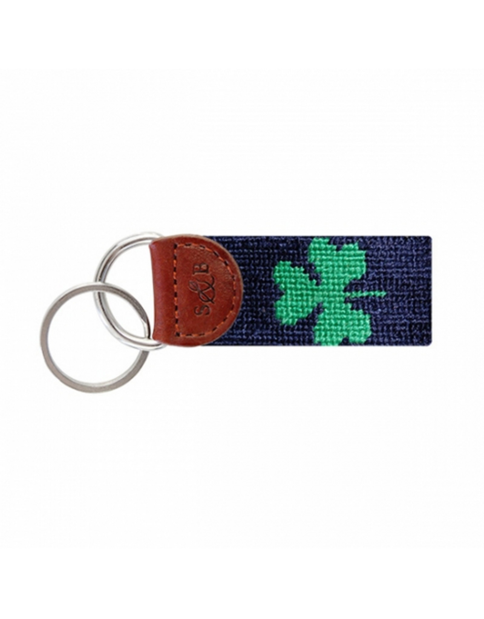 Smathers & Branson S&B Needlepoint Key Fob, Shamrock on dark navy