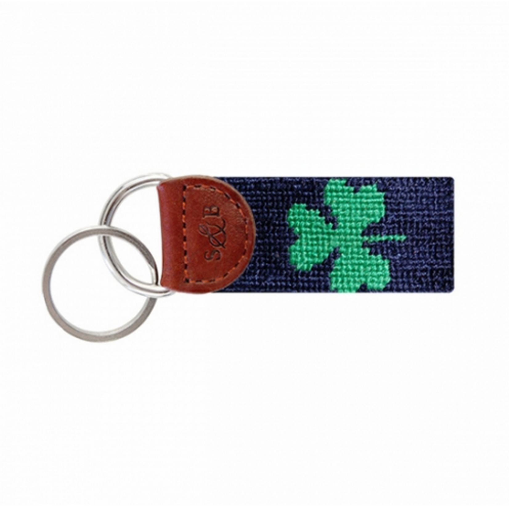 Smathers & Branson S&B Needlepoint Key Fob, Shamrock on dark navy