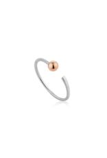 Ania Haie Orbit Flat Adjustable Ring, silver with rose gold ball