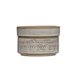 Creative Co-Op 3-3/4" Round x 2-1/2"H Stoneware Stackable Container/Dish,